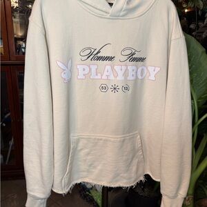 PLAYBOY Cream Hoodie with Pink Logo